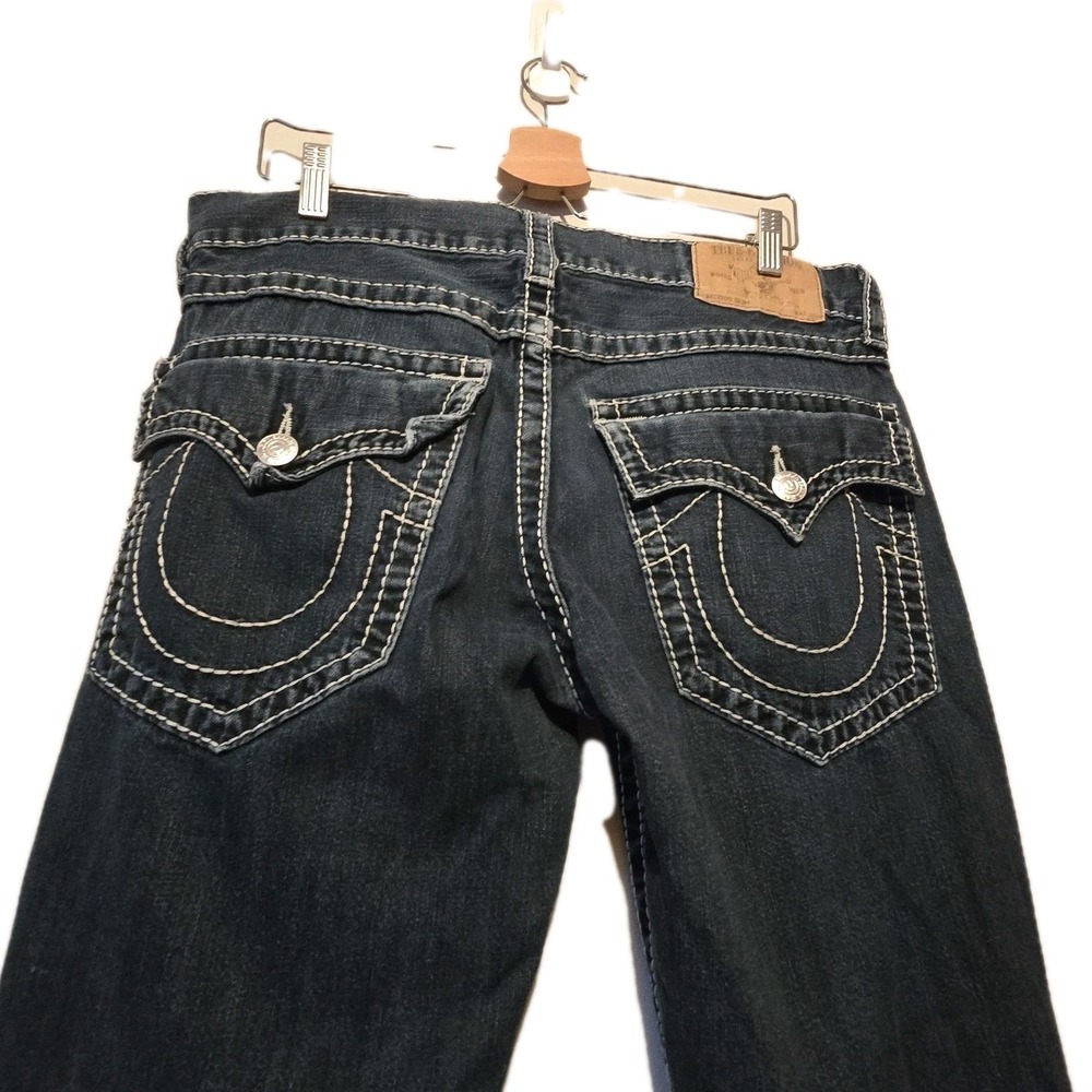 True Religion Slim Flap Natural Big T Jeans Men's 33 Dark Wash Contrast Stitch